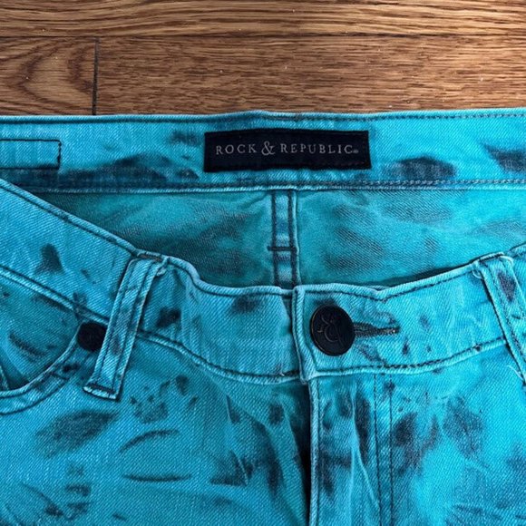 Rock & Republic Berlin Oscar Blue Tie Dye Jeans Womens Size 14 Straight Leg - Picture 2 of 4
